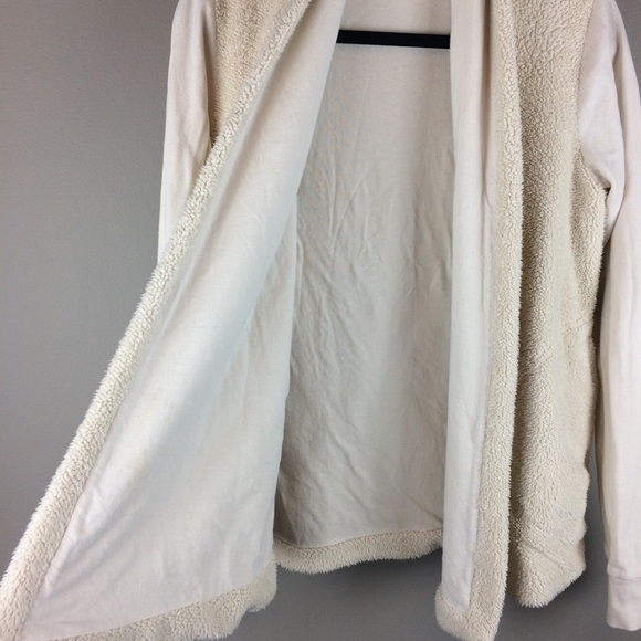 X Theory fleece open front cream cardigan pockets - Picture 6 of 7